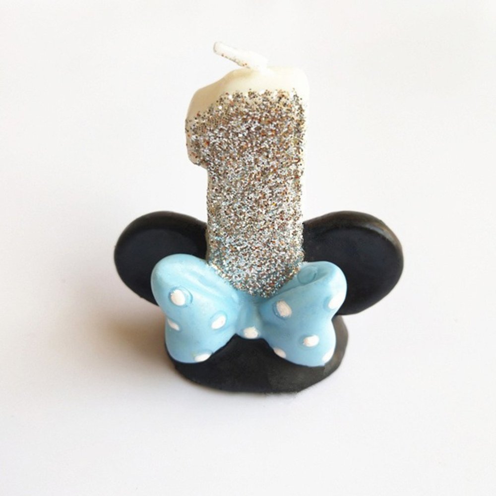 Minnie Mouse First Birthday Candle / Keepsake Topper 2-1/2"X2-1/2" Blue